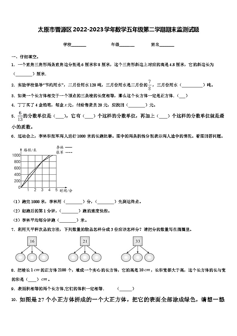 太原市晋源区2022-2023学年数学五年级第二学期期末监测试题含解析第1页