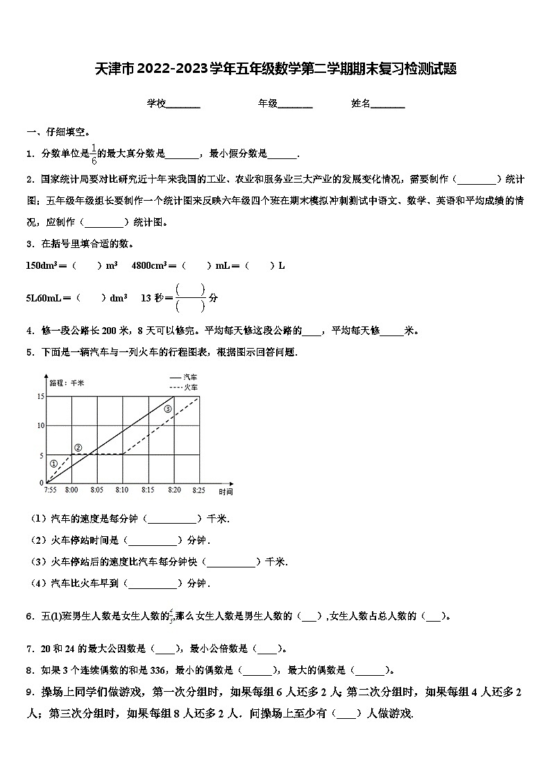天津市2022-2023学年五年级数学第二学期期末复习检测试题含解析第1页
