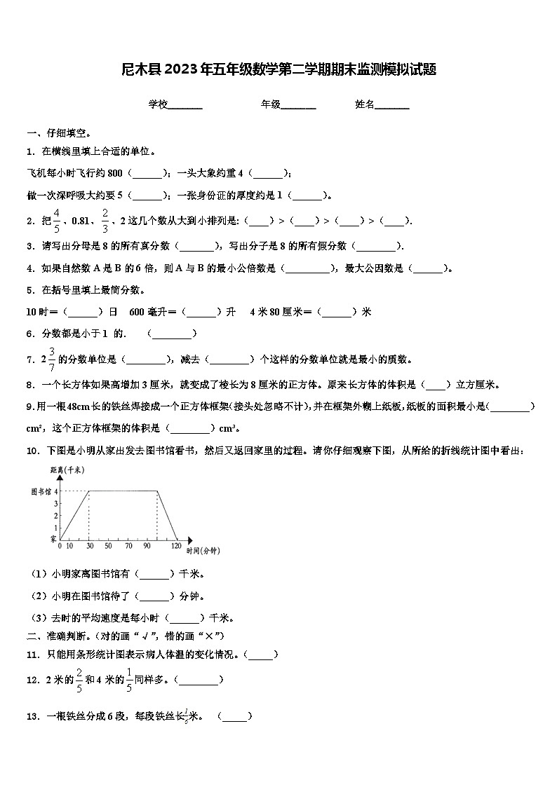 尼木县2023年五年级数学第二学期期末监测模拟试题含解析第1页