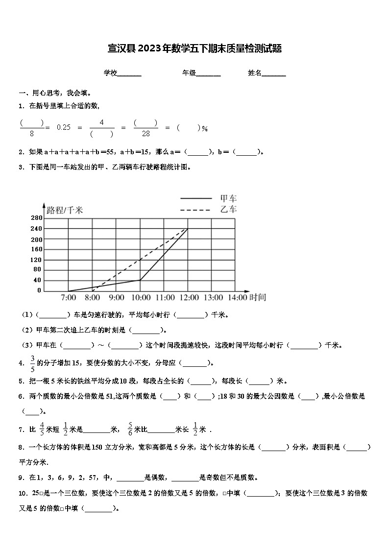 宣汉县2023年数学五下期末质量检测试题含解析第1页