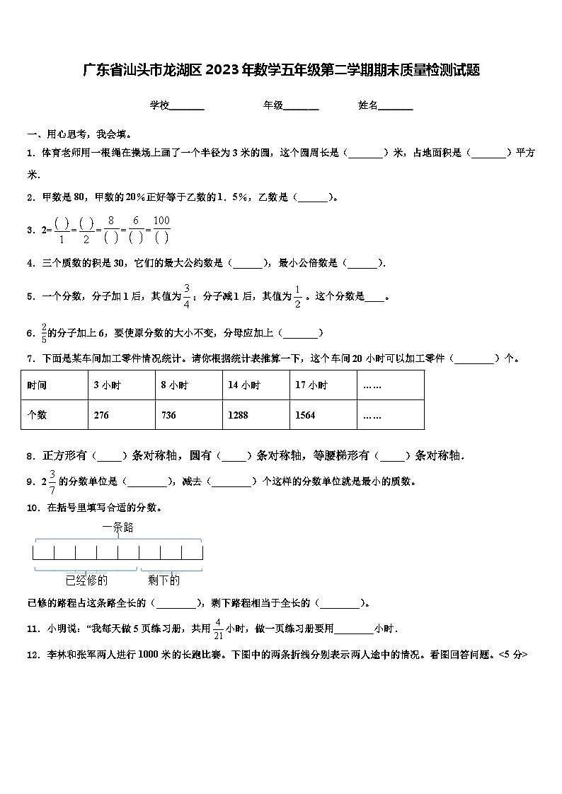 广东省汕头市龙湖区2023年数学五年级第二学期期末质量检测试题含解析第1页