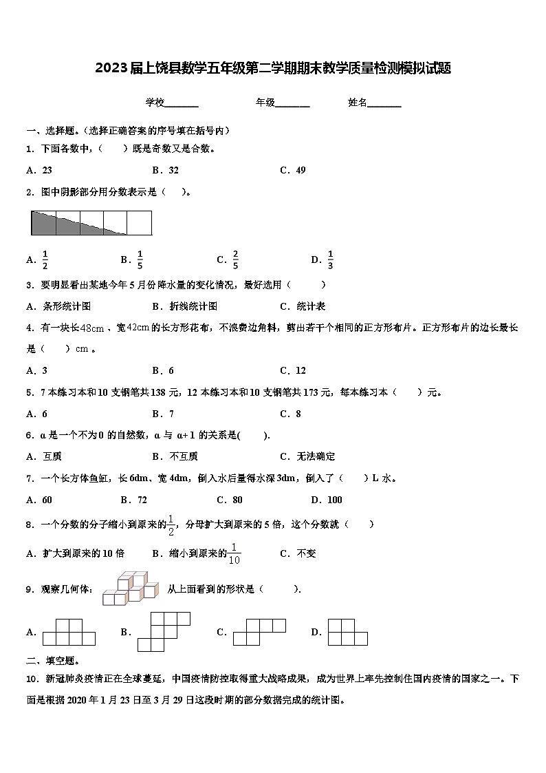 2023届上饶县数学五年级第二学期期末教学质量检测模拟试题含解析01
