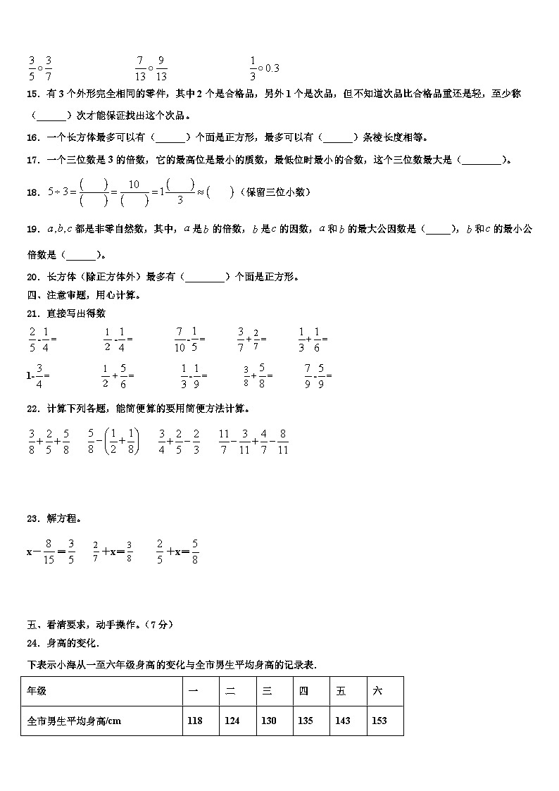 昆山市2023年数学五下期末联考试题含解析第2页