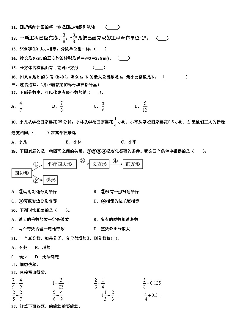 桂林市全州县2022-2023学年五年级数学第二学期期末达标检测模拟试题含解析02