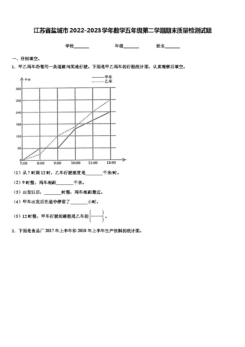 江苏省盐城市2022-2023学年数学五年级第二学期期末质量检测试题含解析01