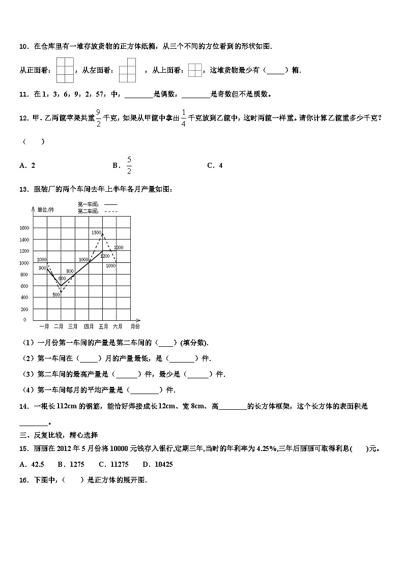 江西省宜春市铜鼓县2022-2023学年数学五下期末复习检测模拟试题含解析02