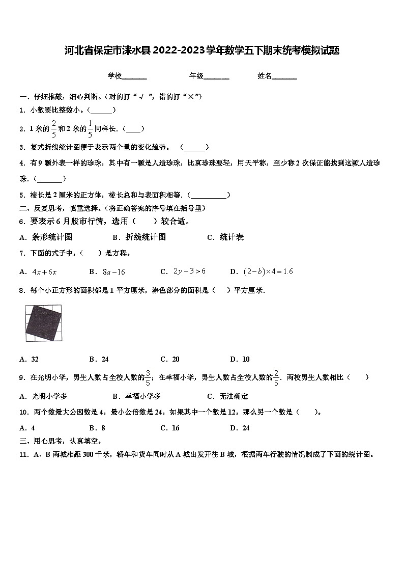 河北省保定市涞水县2022-2023学年数学五下期末统考模拟试题含解析第1页
