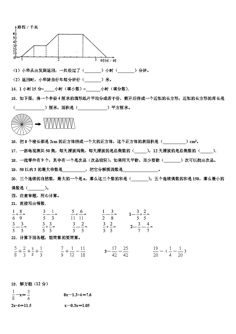 河南省焦作市山阳区2022-2023学年五年级数学第二学期期末学业水平测试模拟试题含解析02