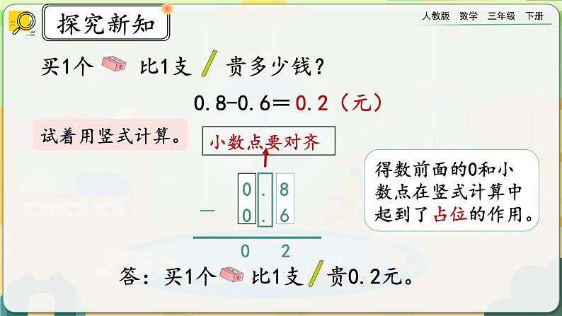 【2023最新插图】人教版数学三年级下册 7.4《简单小数的加、减法（1）》课件（送教案+练习）08