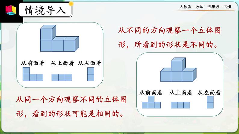 【2023最新插图】人教版数学四年级下册 2.2《从同一位置观察不同物体的形状》课件（送教案+练习）04