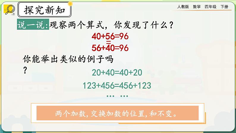 【2023最新插图】人教版数学四年级下册 3.1《加法运算律》课件第5页