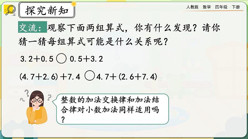 【2023最新插图】人教版数学四年级下册 6.6《整数加法运算律推广到小数》课件（送教案+练习）04