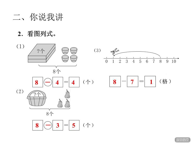 青岛版小学数学一年级上学期第3单元和是8、9的加法，被减数是8、9的减法课件第7页