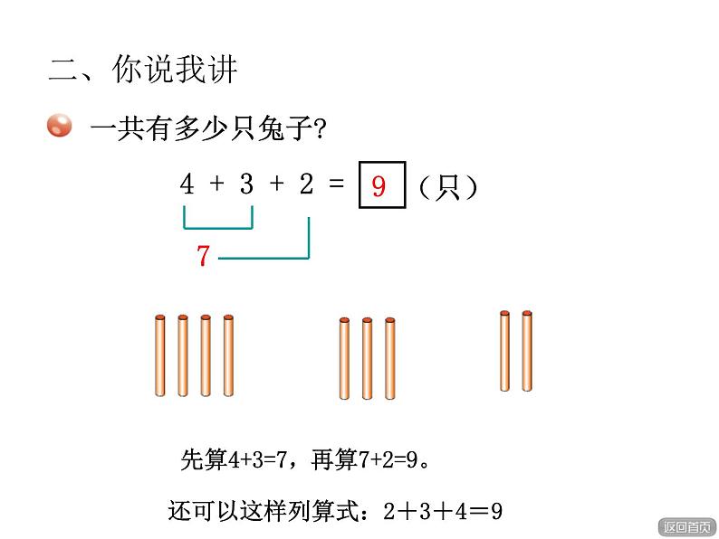 青岛版小学数学一年级上学期第3单元连加课件第5页