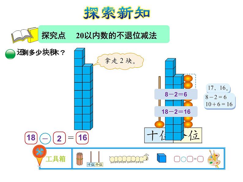 北师大版小学数学一年级上学期第7单元第2课时搭积木20以内的不进位加法和不退位减法课件06