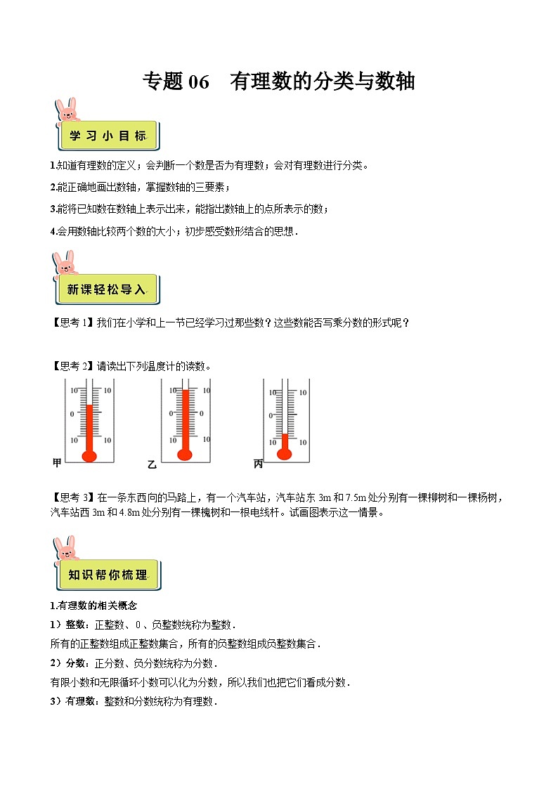人教版数学小升初暑假衔接 专题06 有理数的分类与数轴（解析版）第1页