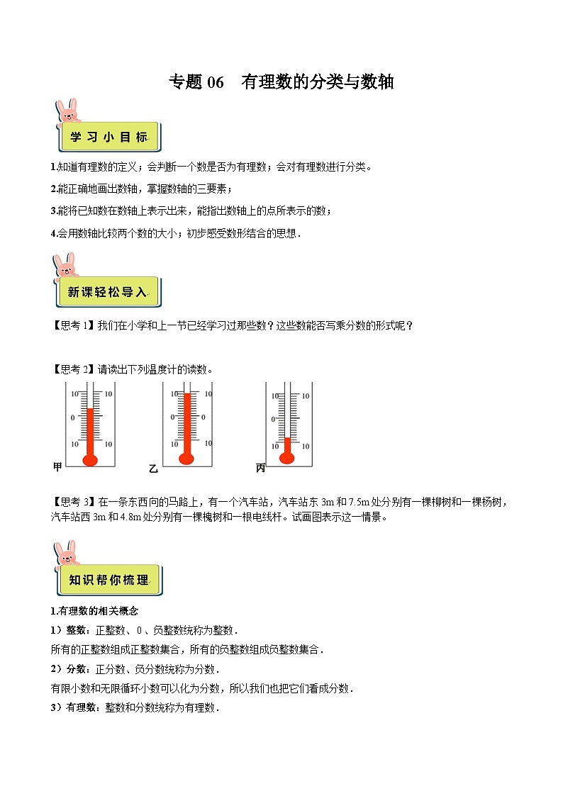 人教版数学小升初暑假衔接 专题06 有理数的分类与数轴（原卷版）第1页
