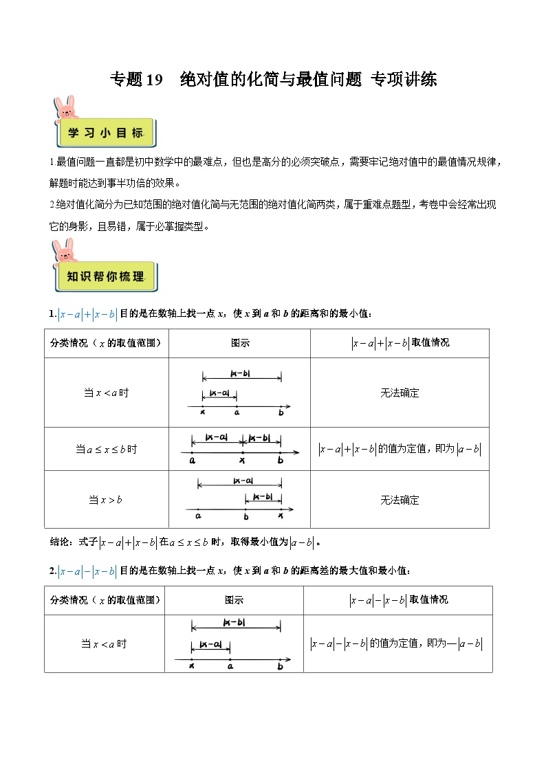 人教版数学小升初暑假衔接 专题19 绝对值的化简与最值问题 专项讲练（原卷版+解析版）