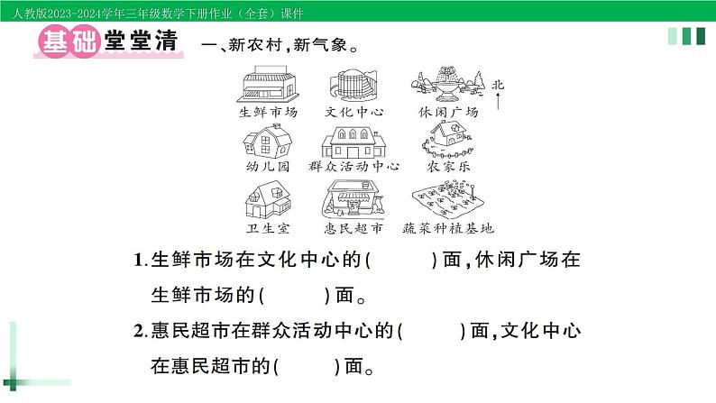 2023-2024学年三年级数学下册第1单元位置与方向(一)第2课时平面图上辨认东南西北作业课件新人教版第2页