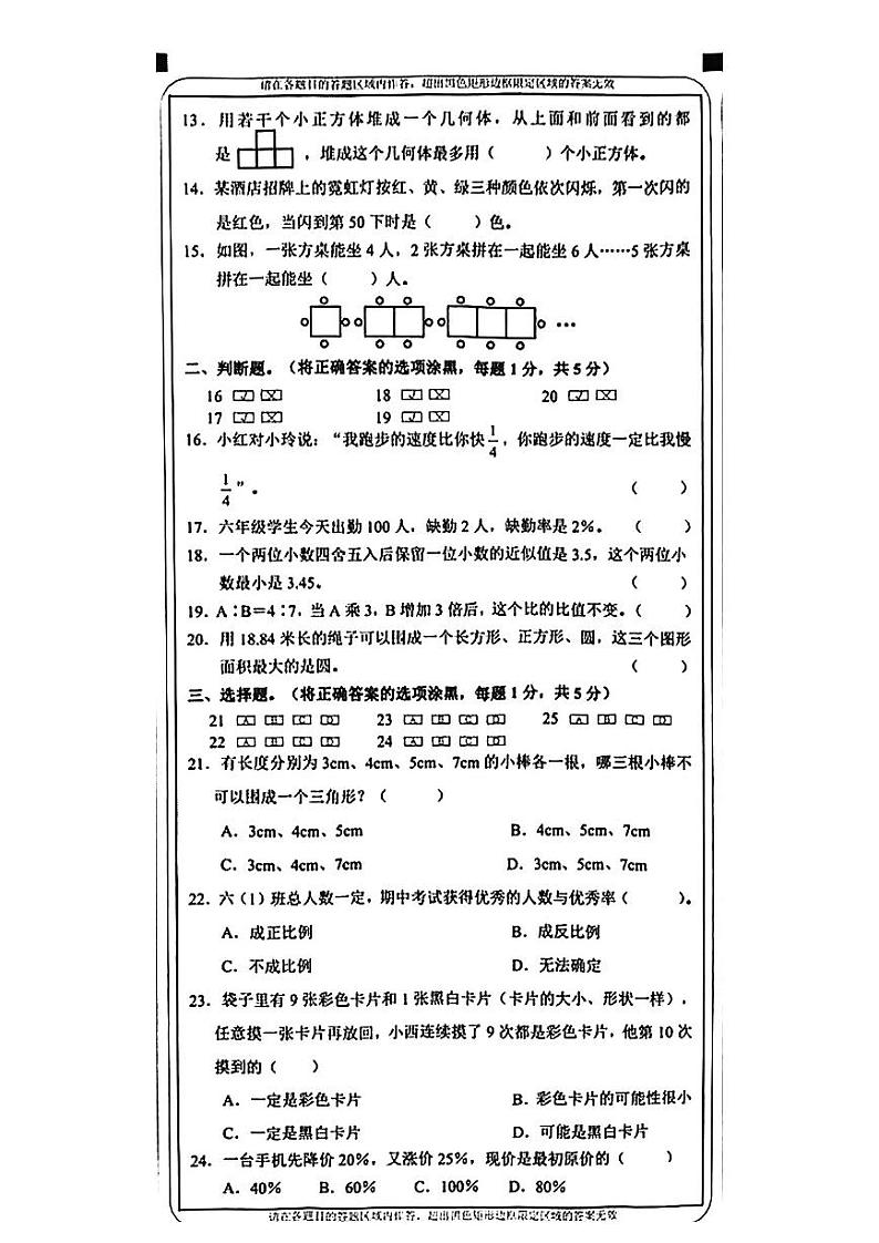 云南省文山壮族苗族自治州马关县2022-2023学年六年级下学期期末质量监测数学试卷02