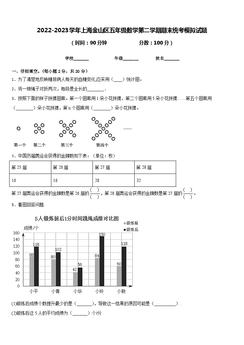 2022-2023学年上海金山区五年级数学第二学期期末统考模拟试题含答案第1页