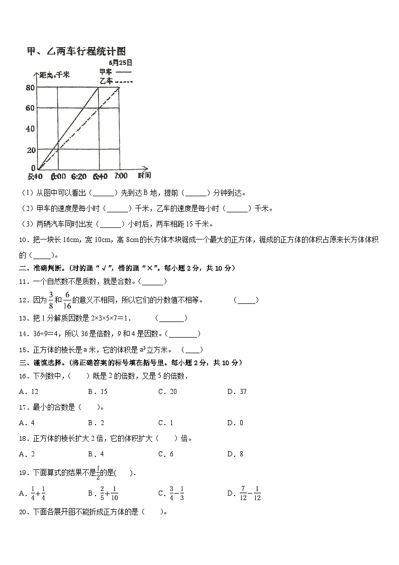 2022-2023学年乐平市数学五年级第二学期期末学业质量监测模拟试题含答案02