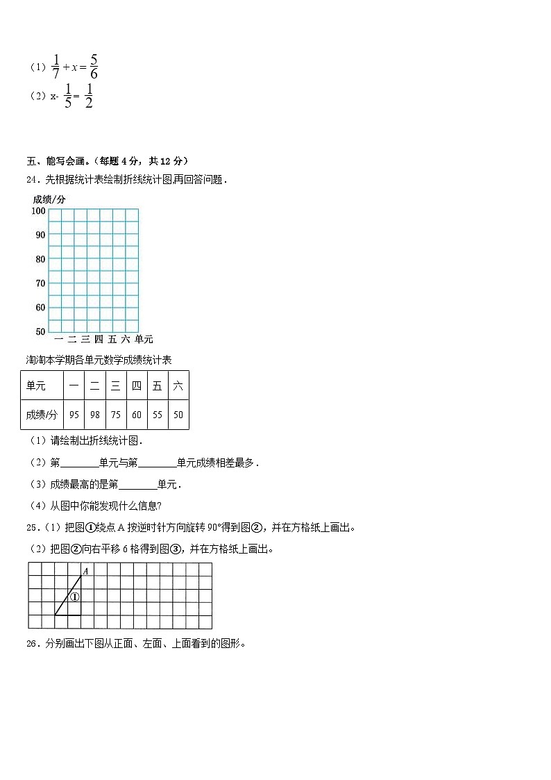 2022-2023学年临沂市费县五下数学期末考试模拟试题含答案03