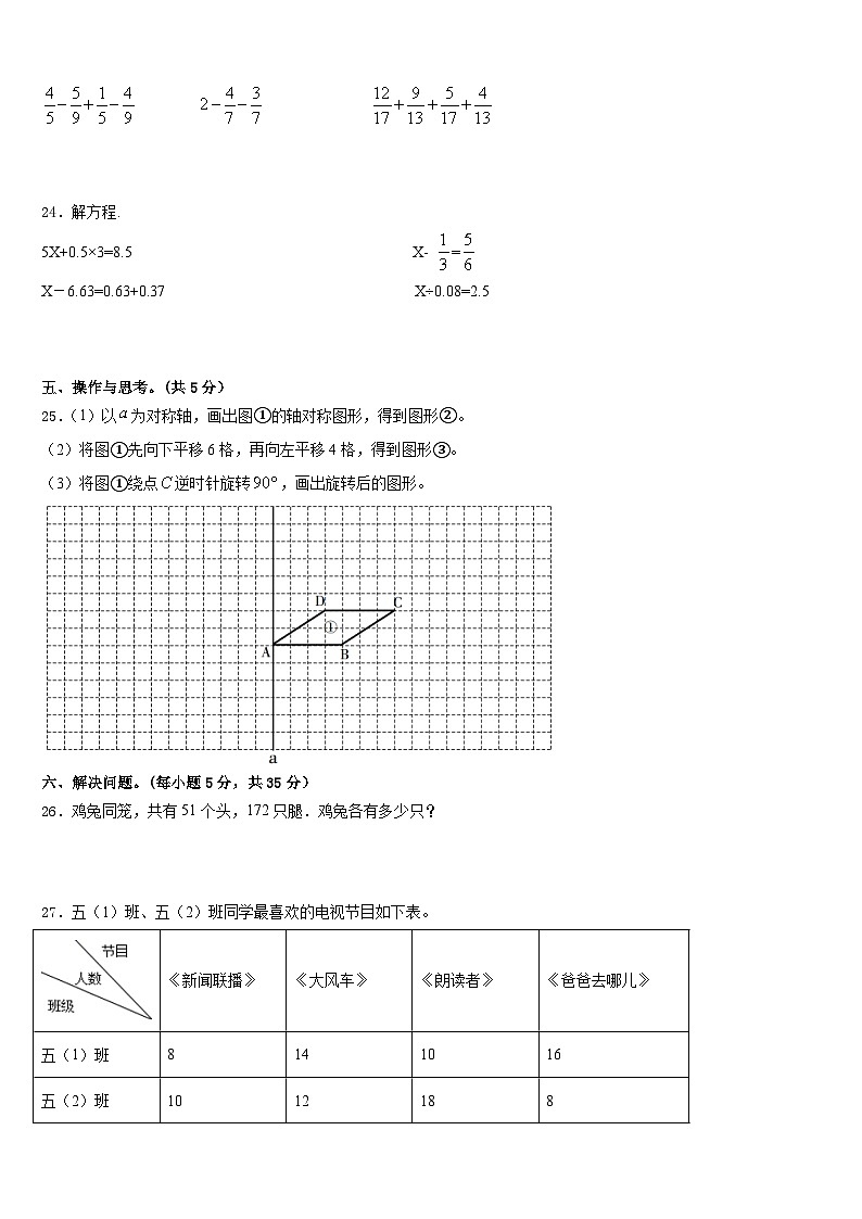 2022-2023学年临沂市郯城县数学五年级第二学期期末统考模拟试题含答案第3页
