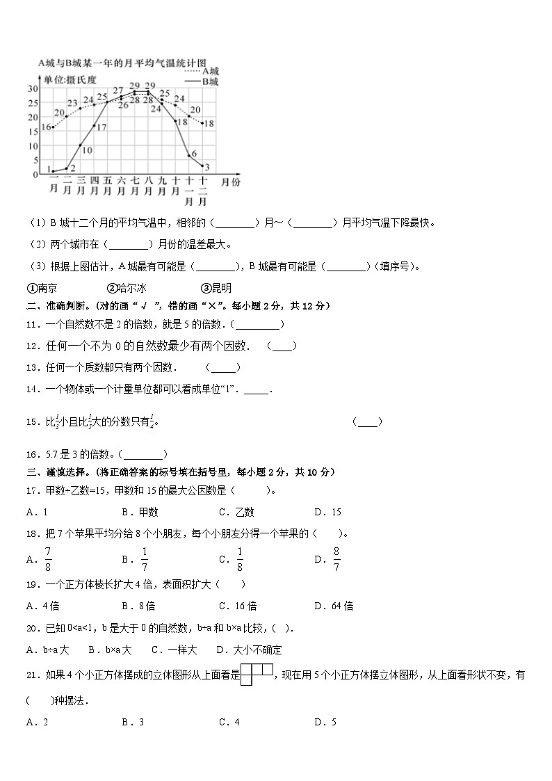 2022-2023学年云南省大理白族自治州大理市五年级数学第二学期期末调研试题含答案03
