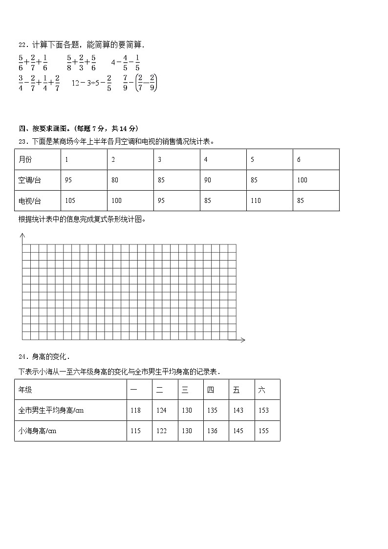 2022-2023学年四川省宜宾市珙县五年级数学第二学期期末监测模拟试题含答案03