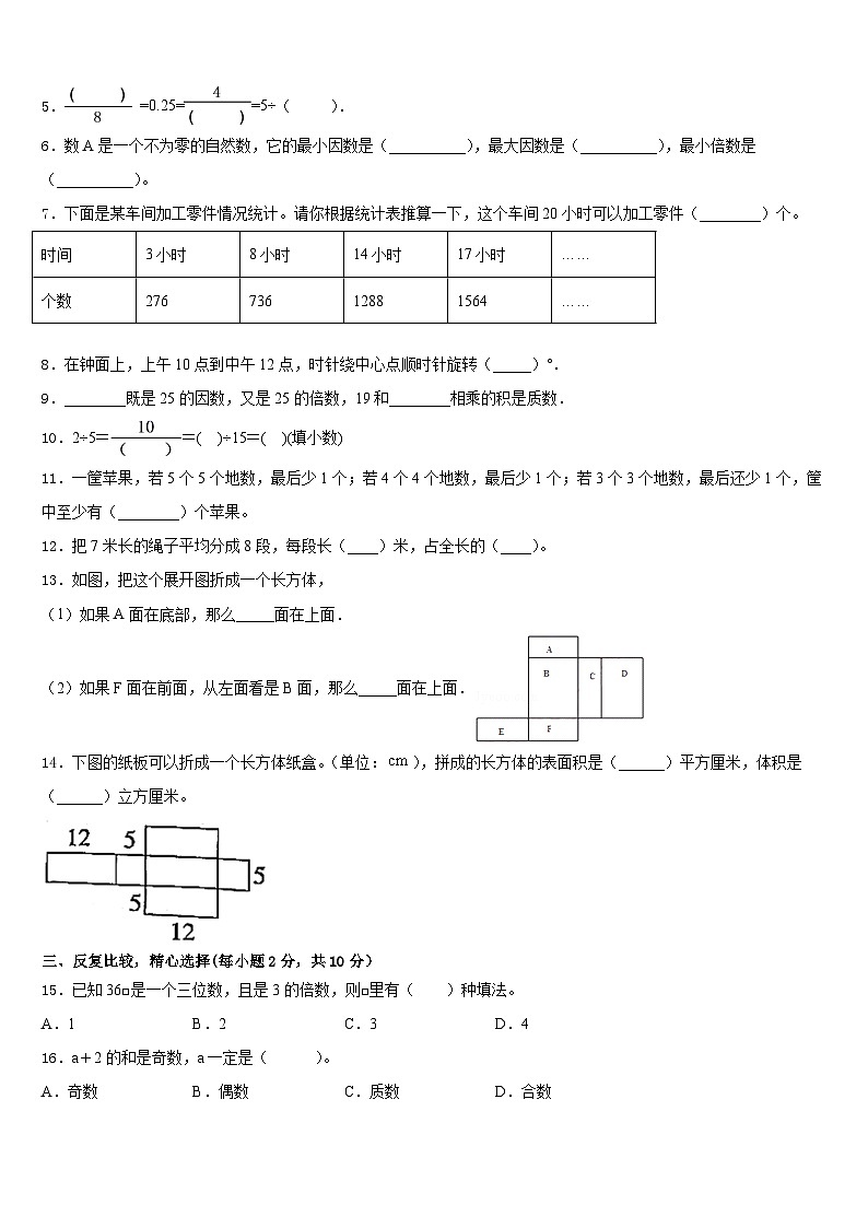2022-2023学年安徽省黄山市祁门县五下数学期末考试试题含答案第2页