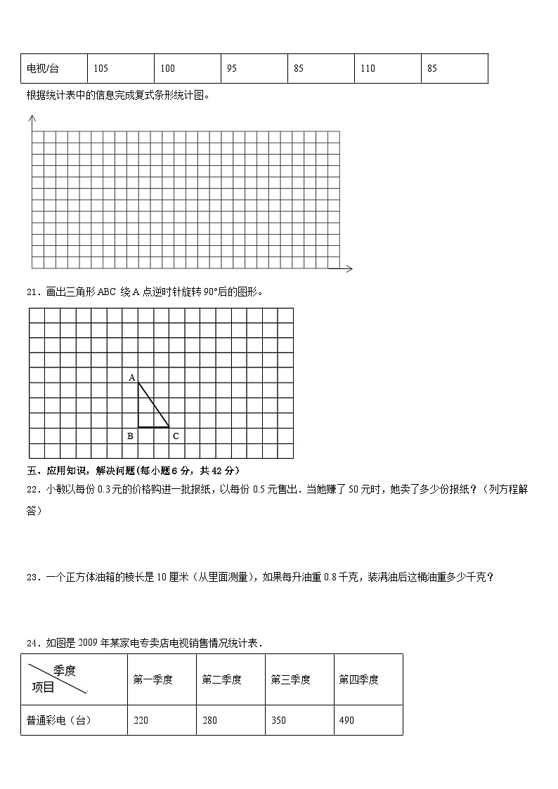 2022-2023学年安徽省马鞍山市当涂县五年级数学第二学期期末复习检测模拟试题含答案第3页