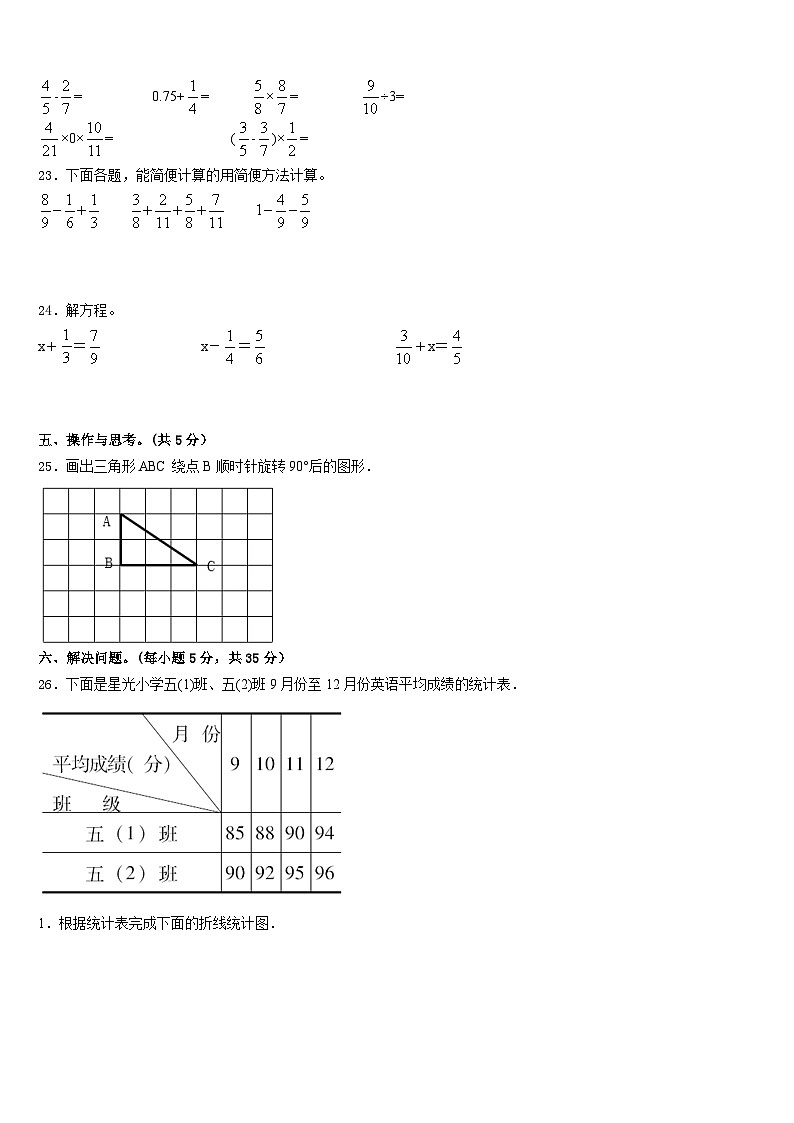 2022-2023学年山西省临汾市曲沃县五年级数学第二学期期末检测试题含答案第3页