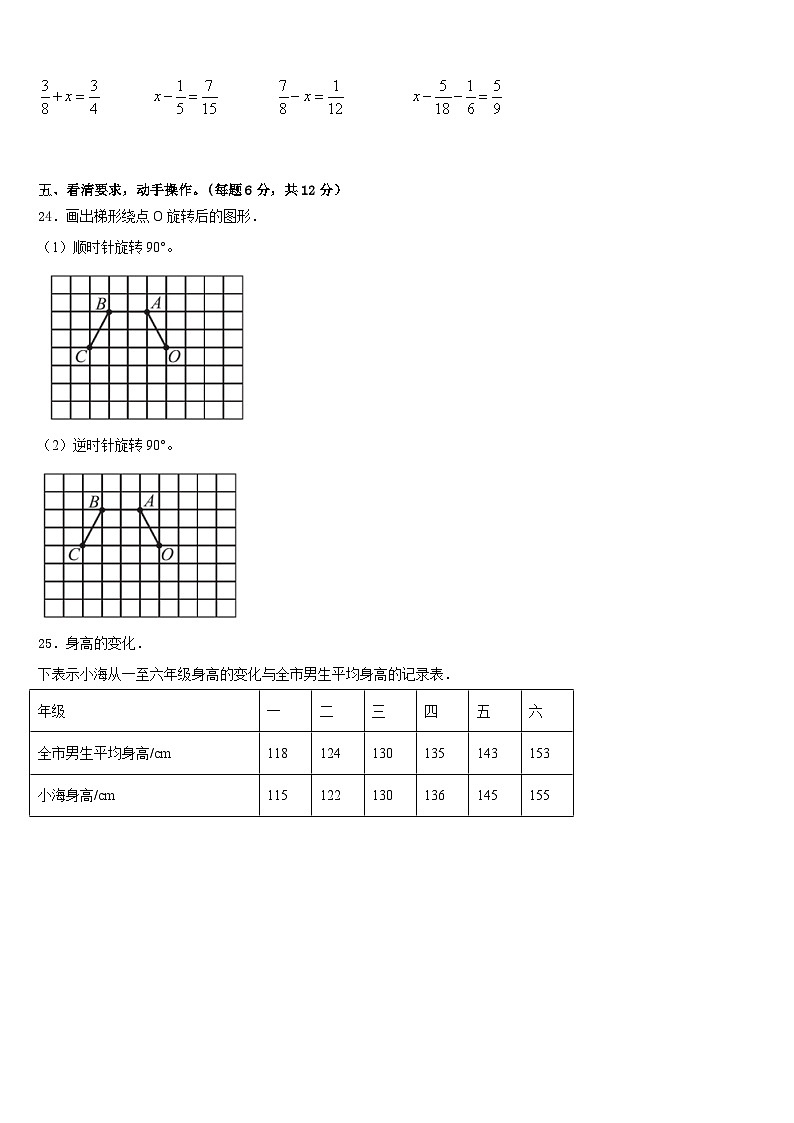 2022-2023学年山西省吕梁地区中阳县五下数学期末联考模拟试题含答案03