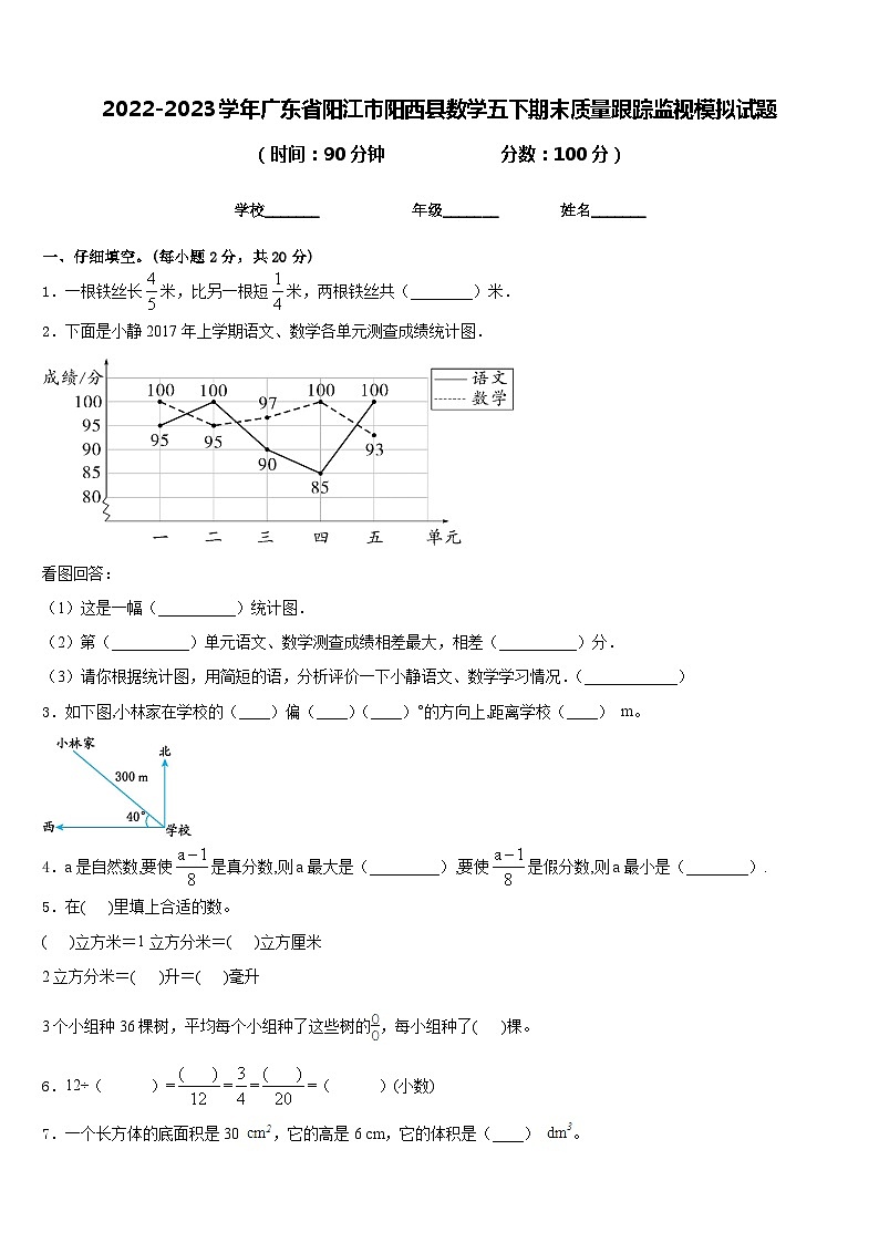 2022-2023学年广东省阳江市阳西县数学五下期末质量跟踪监视模拟试题含答案第1页