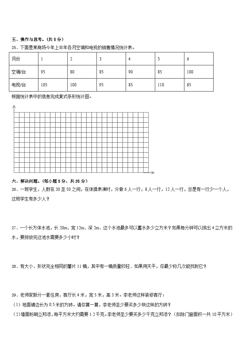 2022-2023学年彭山县五下数学期末质量检测试题含答案第3页
