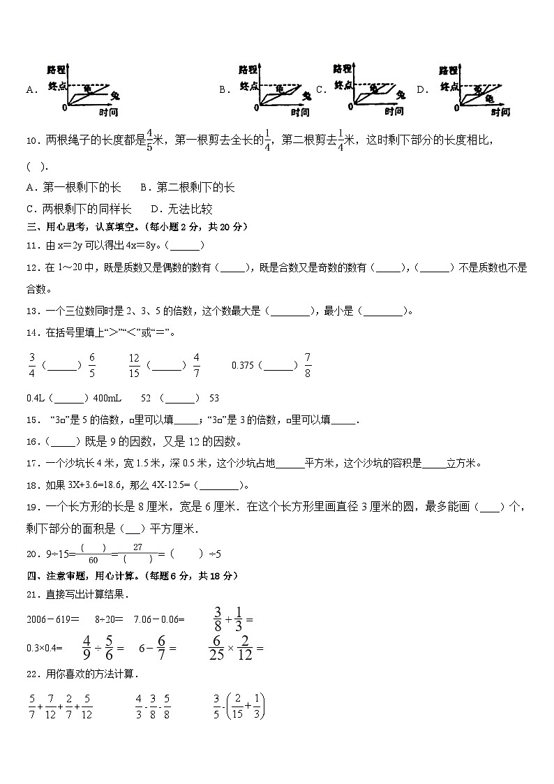 2022-2023学年昌乐县五年级数学第二学期期末质量检测模拟试题含答案第2页