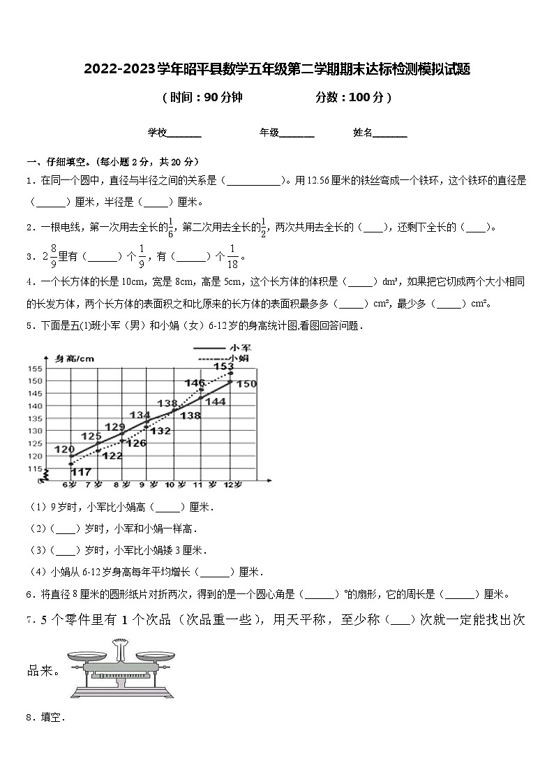 2022-2023学年昭平县数学五年级第二学期期末达标检测模拟试题含答案第1页