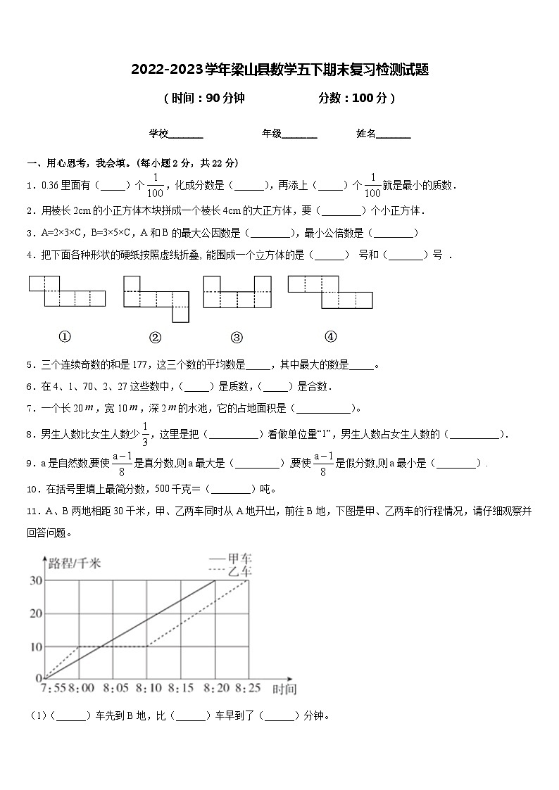 2022-2023学年梁山县数学五下期末复习检测试题含答案第1页