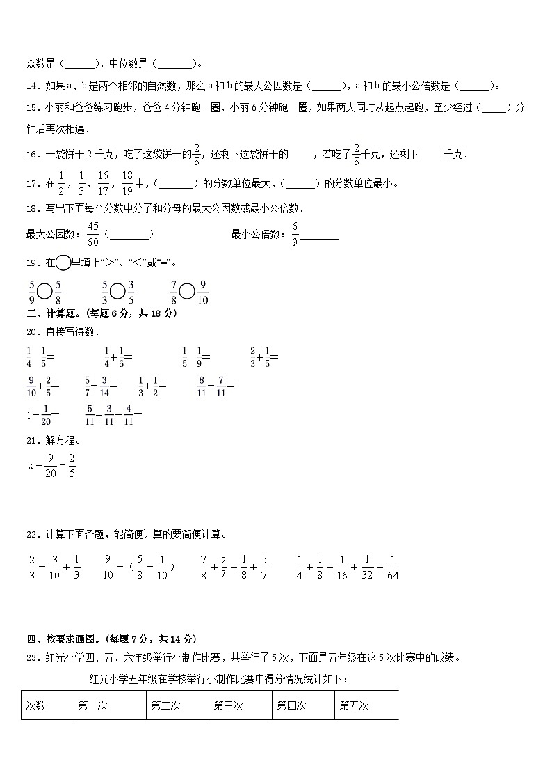 2022-2023学年汉中市城固县数学五下期末统考模拟试题含答案第2页