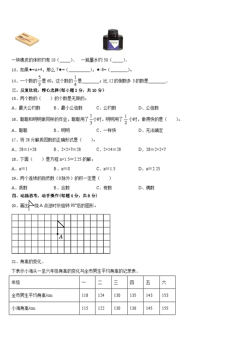 2022-2023学年武穴市数学五年级第二学期期末综合测试模拟试题含答案02