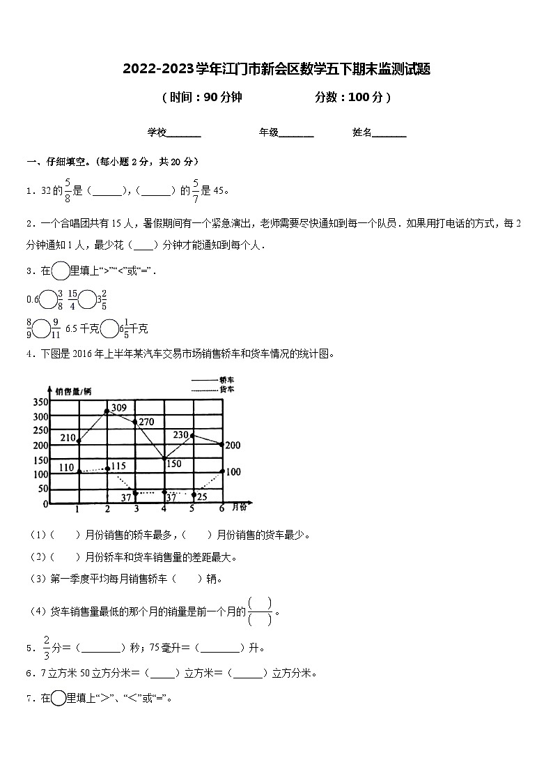 2022-2023学年江门市新会区数学五下期末监测试题含答案01