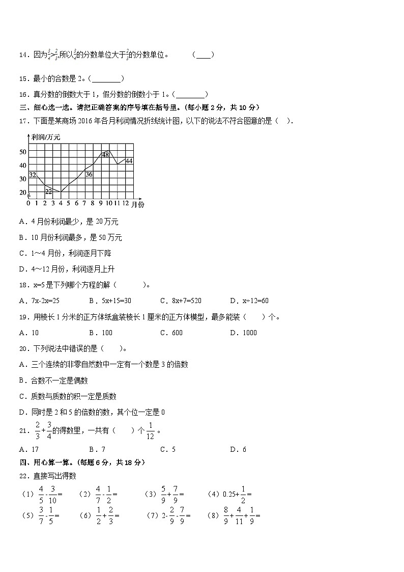 2022-2023学年江苏苏州太仓市五年级数学第二学期期末经典试题含答案第2页