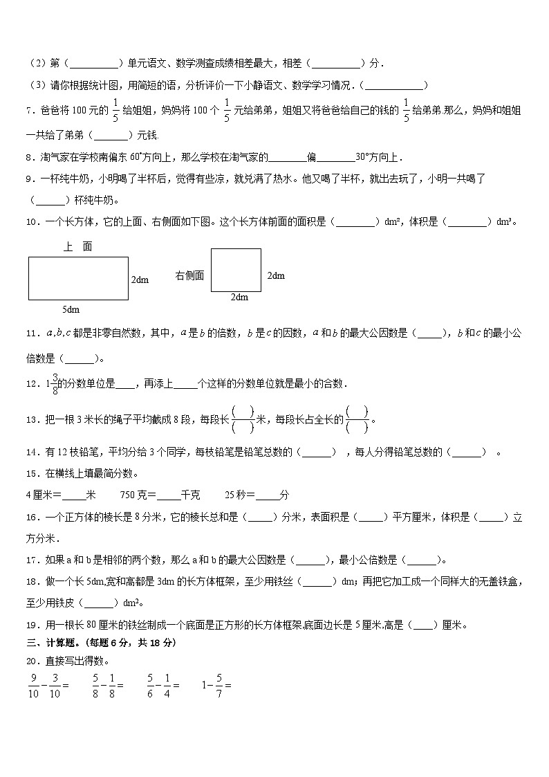 2022-2023学年怀化市五年级数学第二学期期末学业水平测试模拟试题含答案02