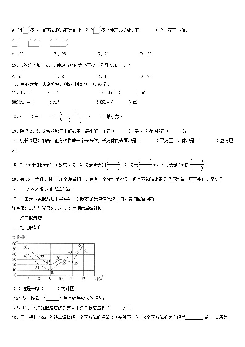 2022-2023学年河北省邢台市清河县五下数学期末学业水平测试模拟试题含答案第2页