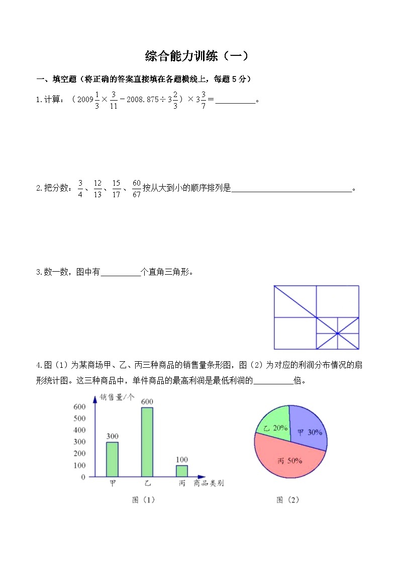 【小升初奥数竞赛培优卷】六年级下册数学-综合能力训练（一）01