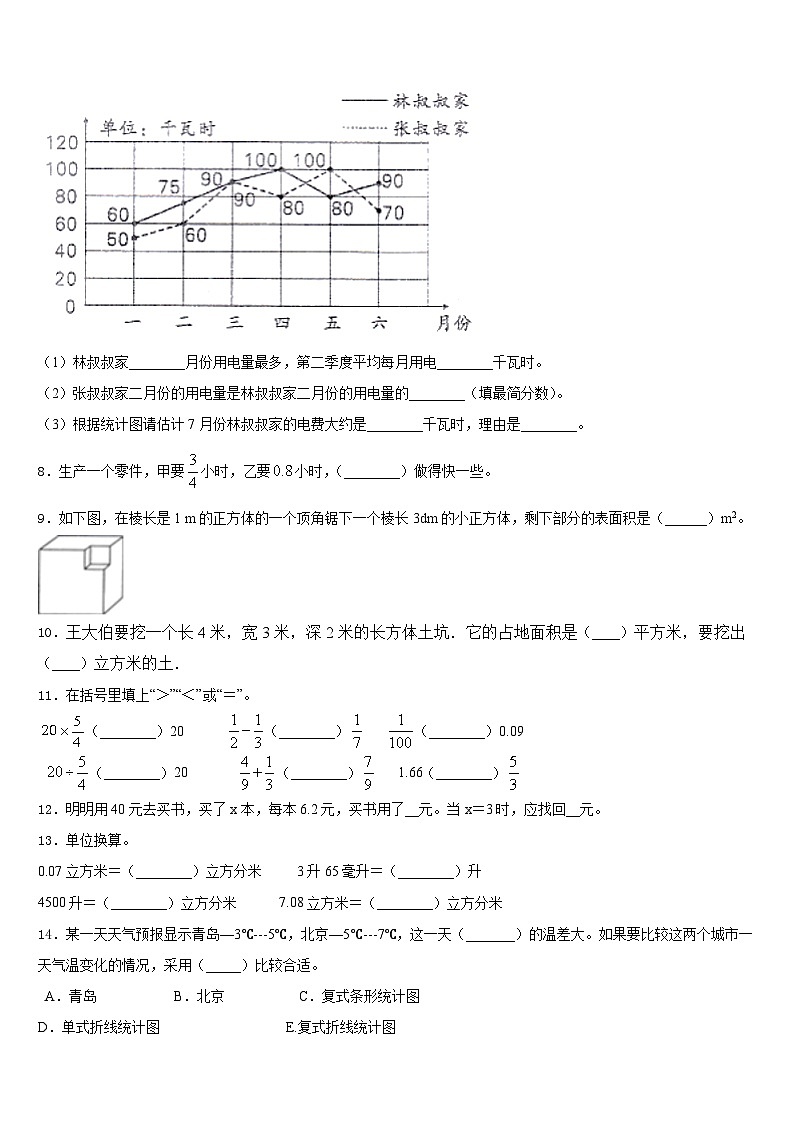 2022-2023学年津市市五年级数学第二学期期末学业质量监测试题含答案第2页