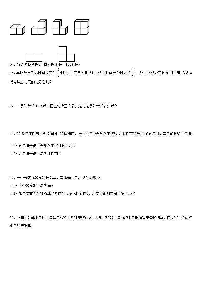 2022-2023学年泸州市江阳区数学五年级第二学期期末统考模拟试题含答案第3页