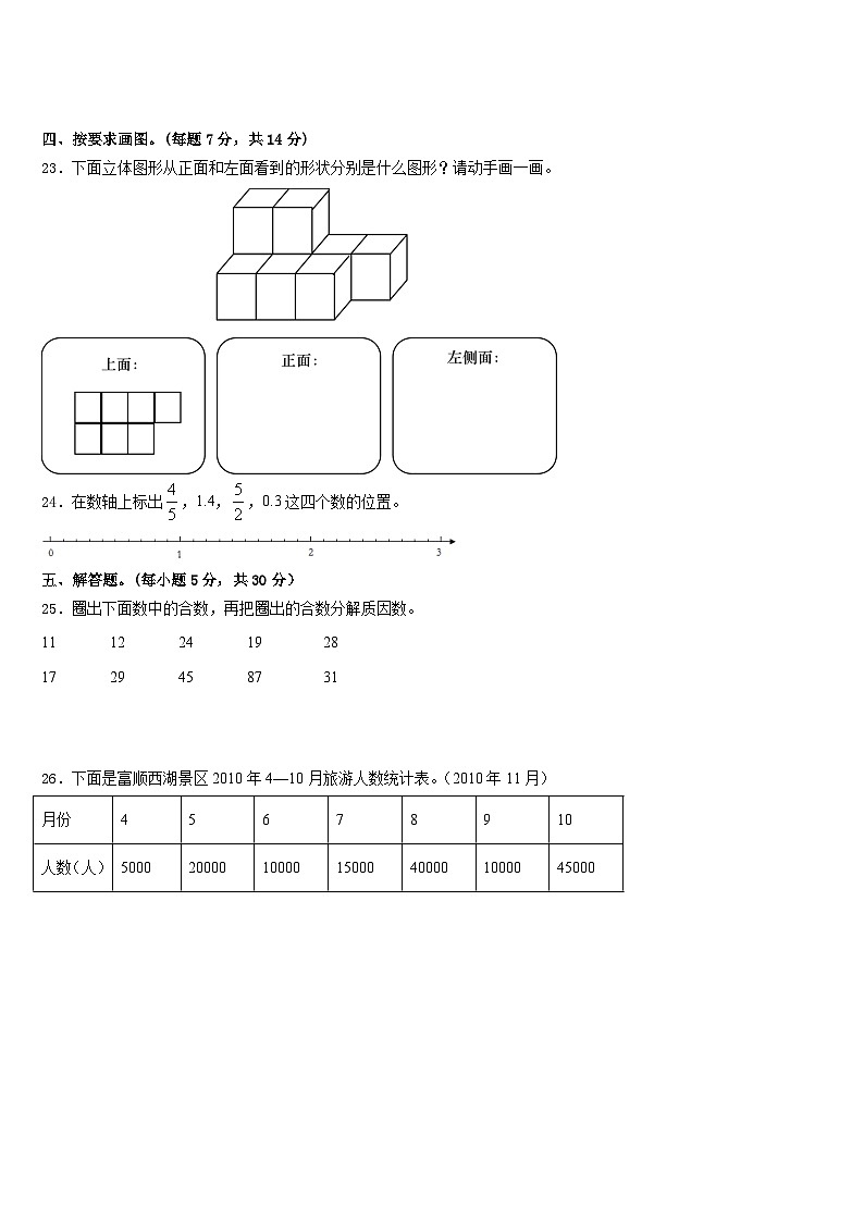 2022-2023学年海南藏族自治州共和县五年级数学第二学期期末考试模拟试题含答案03