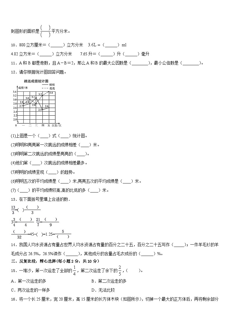 2022-2023学年湖北省黄冈市团风县数学五下期末达标检测模拟试题含答案02